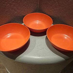Vintage Coral Melamine Dallasware Bowls Plastic 9" Set of 3 Picnic wear
